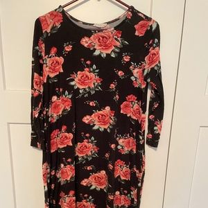 Black dress with pink roses